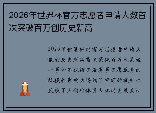2026年世界杯官方志愿者申请人数首次突破百万创历史新高 2026年世界杯官方志愿者申请人数首次突破百万创历史新高